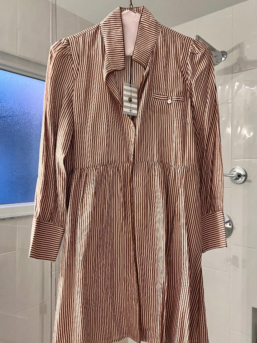 Tuckernuck Brown & White Striped Button Front Shirt Dress NWT